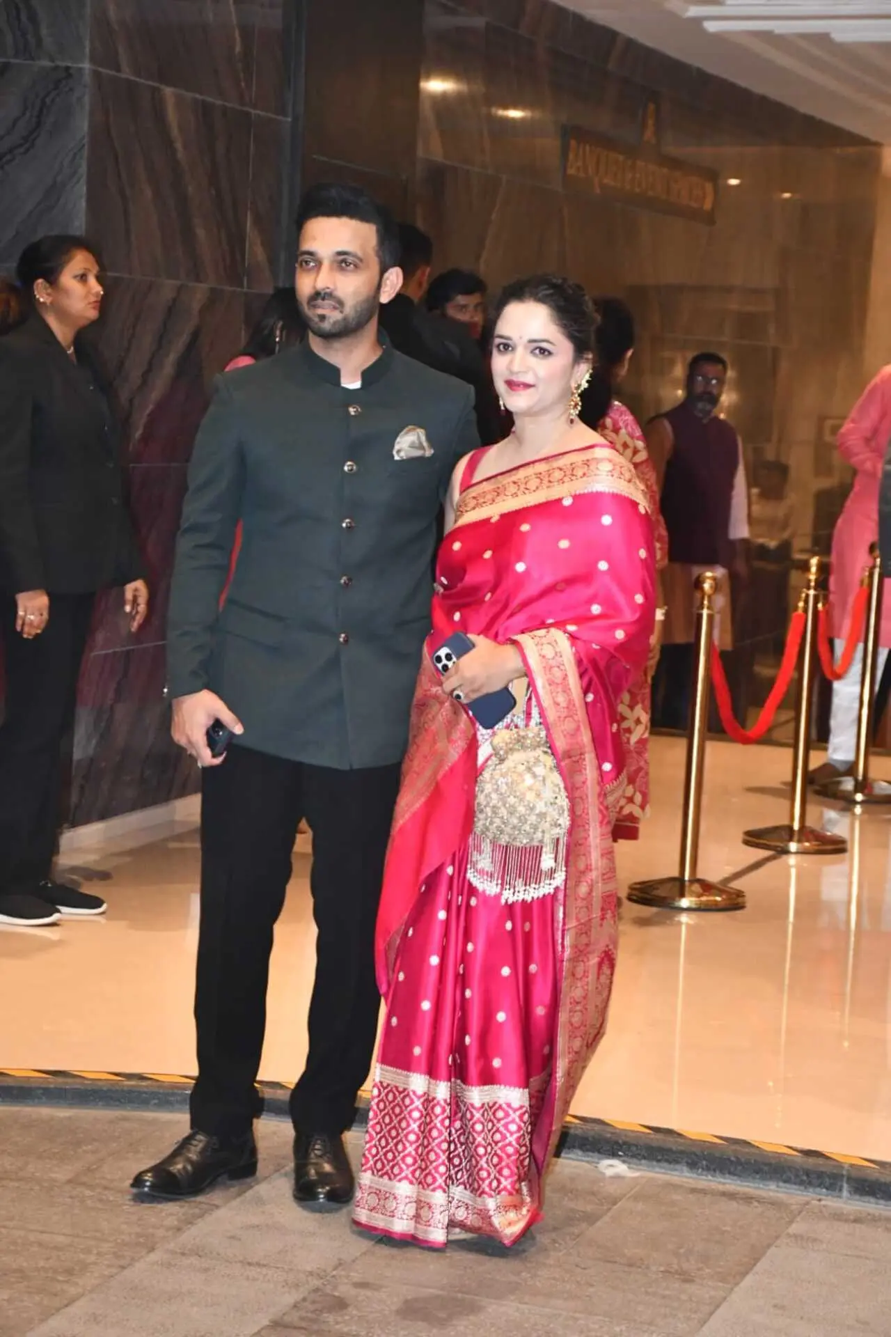 Ajinkya Rahane arrived with his wife Radhika Dhopavkar to attend the wedding celebrations.